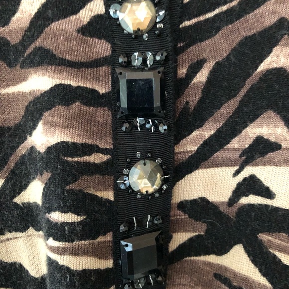 Animal print sweater in black, brown, & tan adorned with beads & rhinest… - Picture 2 of 12